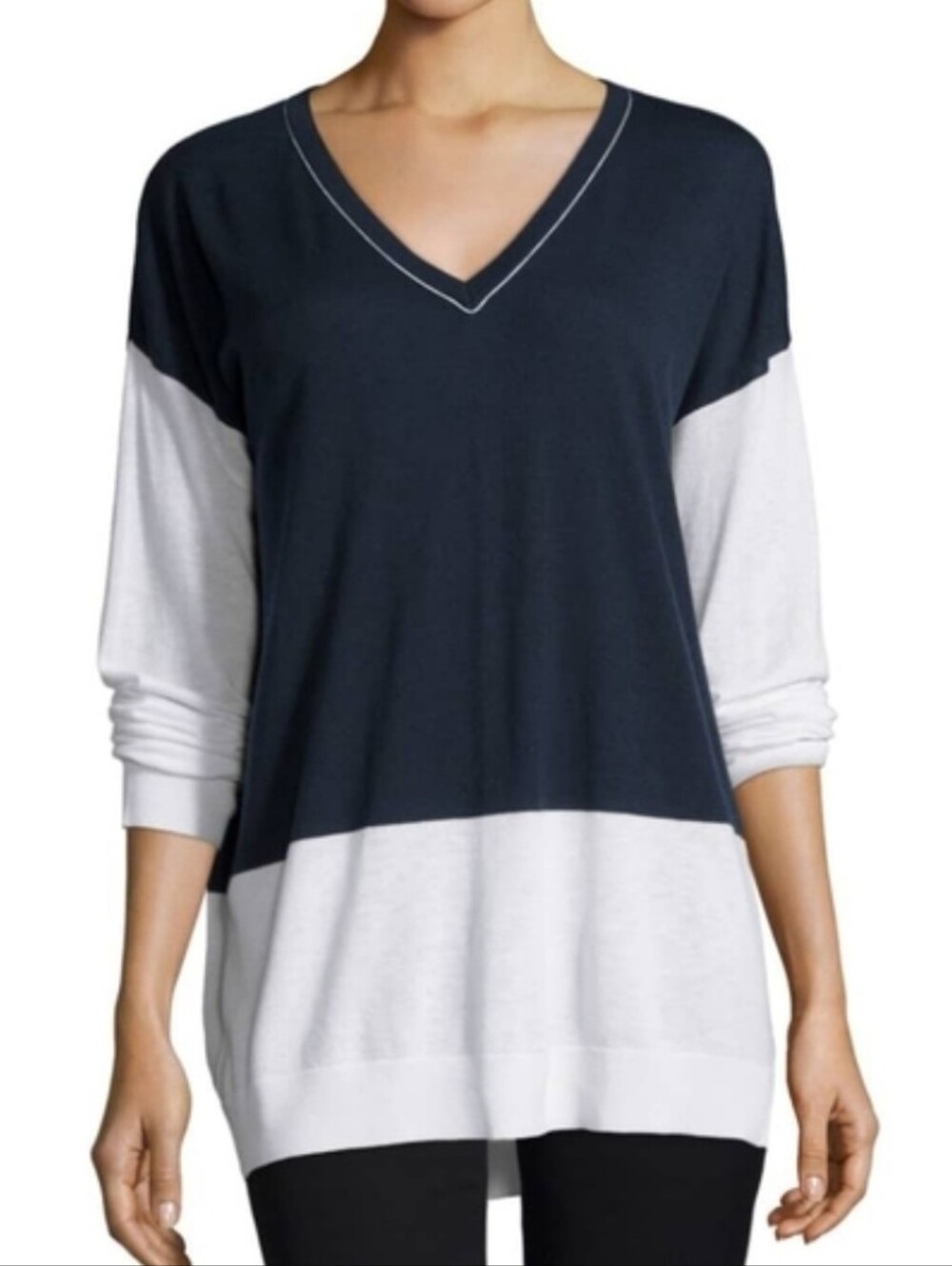 Vince Sweater Womens Size Mediu Blue Colorblocked Long Sleeve Lightweight Wool